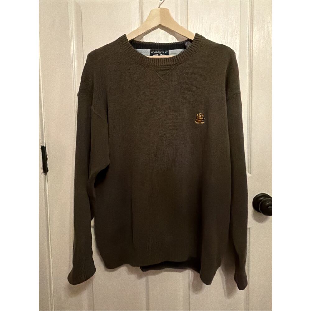 Woods & Gray Men Green Brown Knit Sweater‎ Brown Crew Size XL Crest